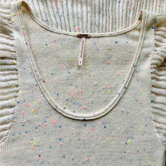 Free People Knit Mini Dress Cream Confetti Speckle Sz L Ruffles Rare Oatmealcore - Picture 14 of 16